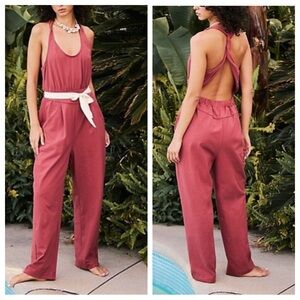 Free People Rose Dust Sleeveless Cross-Back Jumpsuit